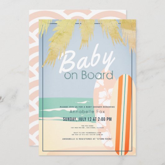 Baby aan boord Beach Surf Girl Baby shower Kaart (Voorkant / Achterkant)