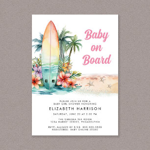 Baby aan boord Beach Surven Baby Girl Shower Kaart