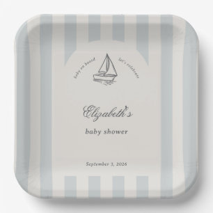 Baby Aan Boord Elegante Blauwe Zeilboot Baby Showe Papieren Bordje