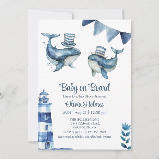 "Baby aan boord" Navy Nautical Baby shower Kaart (Voorkant)