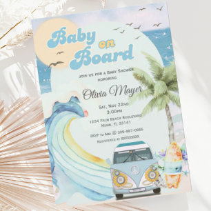 Baby aan boord Retro Surfing Beach Baby shower Kaart