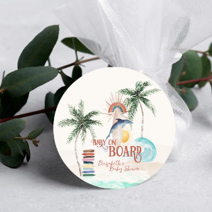 Baby aan boord Retro Zomer Surf Baby Shower Ronde Sticker