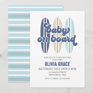 Baby aan boord Surfboard Beach Baby shower Invitat Kaart