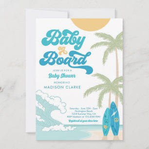 Baby aan boord Surfboard Beach Retro Baby shower Kaart