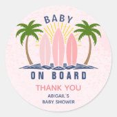 Baby aan boord surfen splash roze baby meisje douc ronde sticker (Voorkant)