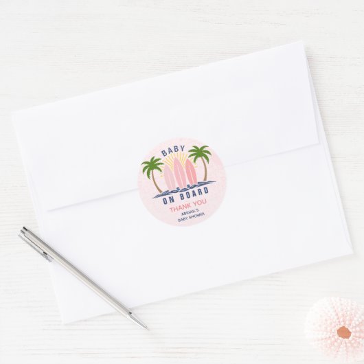 Baby aan boord surfen splash roze baby meisje douc ronde sticker (Envelop)