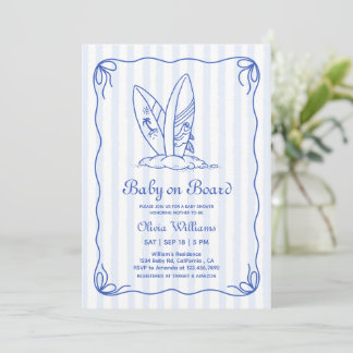 Baby aan boord, Surfplank Strepen Boog Baby Shower Kaart