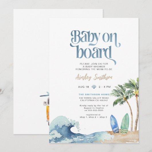 Baby aan boord Uitnodiging, Strand Baby shower Kaart (Voorkant / Achterkant)