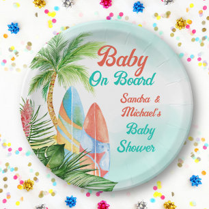 Baby aan boord van baby shower voor tropische surf papieren bordje