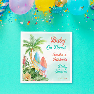 Baby aan boord van baby shower voor tropische surf servet