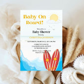 Baby aan boord van het strand surfplank baby showe kaart