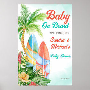 Baby aan boord van tropisch surfbaar baby shower w poster