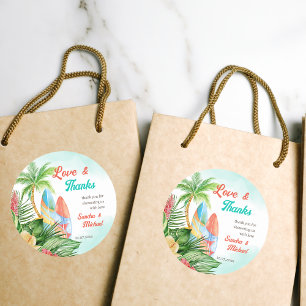 Baby aan boord van tropisch surfbaby shower dank ronde sticker