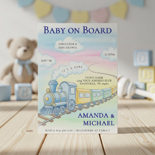 Baby aan boord Waterverf Train Baby shower Kaart