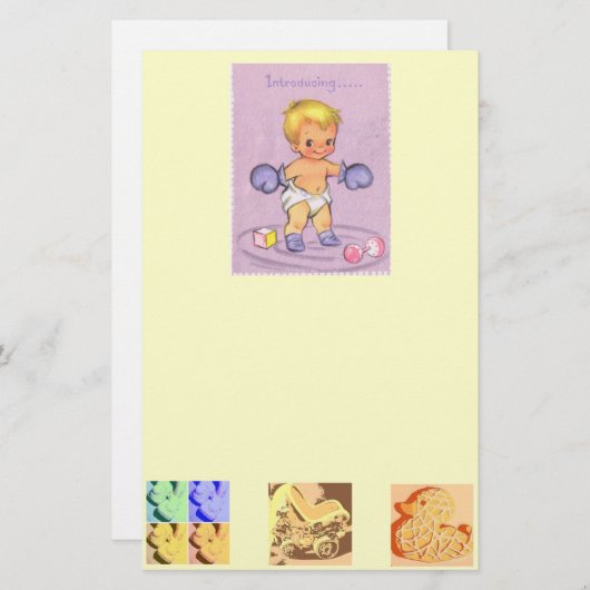 Baby Aankondiging/Boxing Handschoenen Briefpapier (Voorkant / Achterkant)