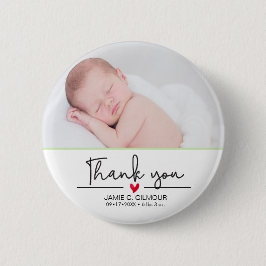 Baby Aankondiging, Dank u, Manuscript Ronde Button 5,7 Cm (Voorkant)