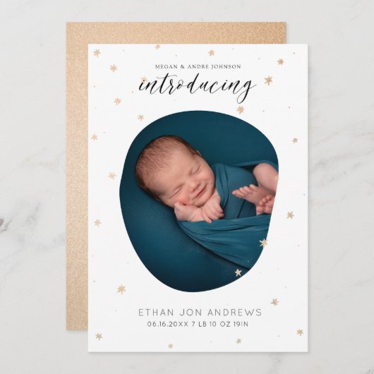 Baby Aankondiging Introductie gouden sterren met s (Voorkant / Achterkant)