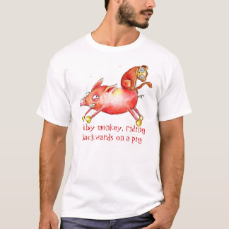 Baby aap, achteruit op een varken t-shirt