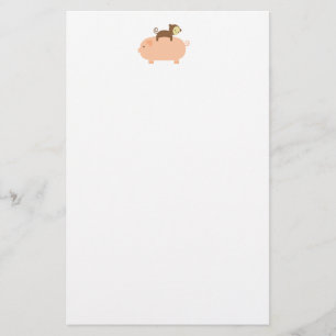 Baby aap Achterwaarts gericht op een varken Briefpapier
