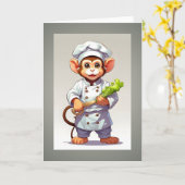 Baby Aap Chef Illustratie Lege Groet Kaart (Gele Bloem)