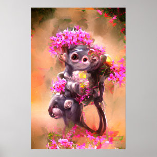 Baby aap met Poster Flowers