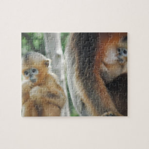 Baby aap met zijn moeder legpuzzel