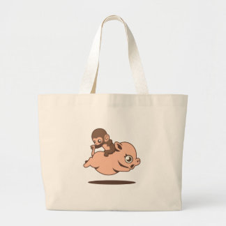 Baby aap (naar achteren op een varken) grote tote bag