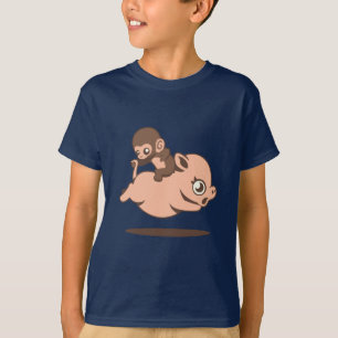 Baby aap (naar achteren op een varken) t-shirt