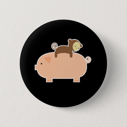 Baby aap Riding op een varken Ronde Button 5,7 Cm (Voorkant)