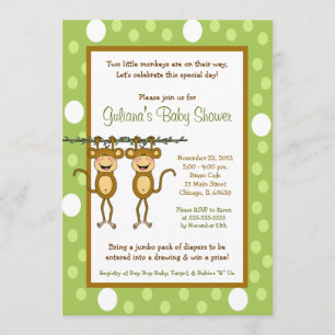 Baby aap TWINS 5x7 Baby Shower-uitnodigingen Kaart