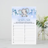 Baby ABC Baby shower Game BLUE ELEPHANT (Staand voorkant)