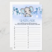 Baby ABC Baby shower Game BLUE ELEPHANT (Voorkant / Achterkant)