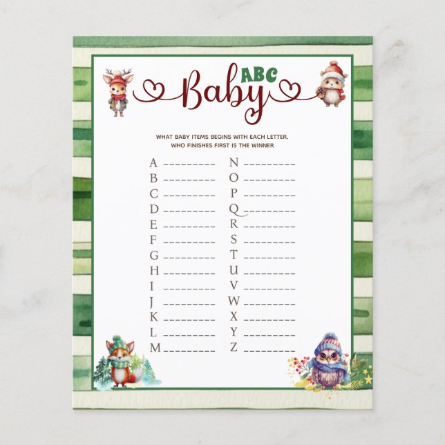 Baby ABC Kerst Dier Baby shower Game (Voorkant)
