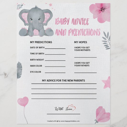 Baby advies en voorspellingen [Baby olifant [Roze] Briefhoofd (Voorkant)
