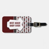 Baby Aggie Maroon Gray Argyle Pattern Bag Label Bagagelabel (Voorkant horizontaal)