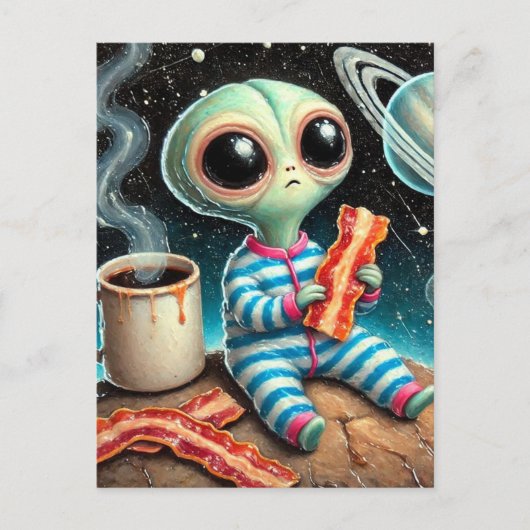 baby alien eet spek briefkaart (Voorkant)