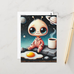 Baby Alien met koffie en ei Briefkaart