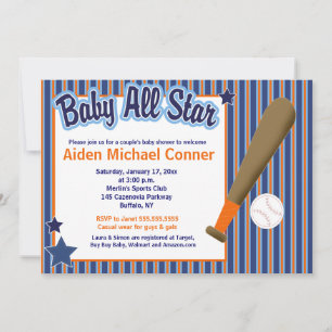 Baby All Stars Baseball and Bat Sports Invitation Kaart