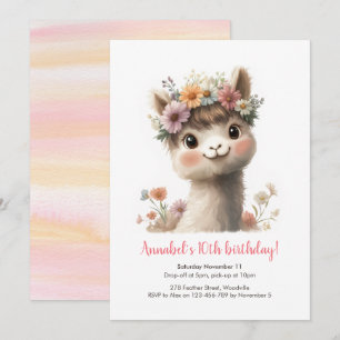 Baby Alpaca Girls Invitation Anniversaire