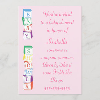 Baby Alphabet Block Girl Baby shower Invitation Kaart