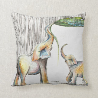 Baby and Mom Elephant Watercolor Kussen