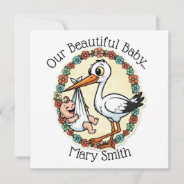 Baby and Stork Design Vintage Style Save The Date