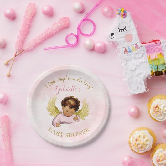 Baby Angel Meisje Roze Goud Etnische Papieren Bordje (Feest)