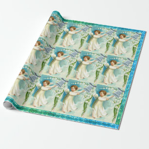 Baby Angel met blauw inktpapier Cadeaupapier