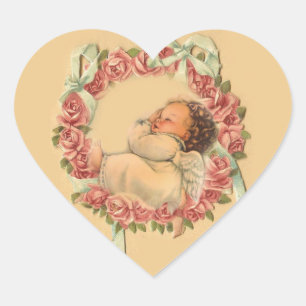  Baby Angel slapen op een rozen krans Hart Sticker