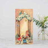  Baby Angels Kerststal Feestdagenkaart (Staand voorkant)