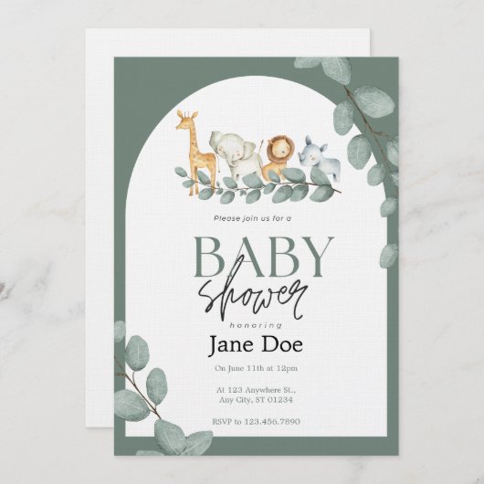 Baby Animal Baby Shower Invitation (Devant / Derrière)