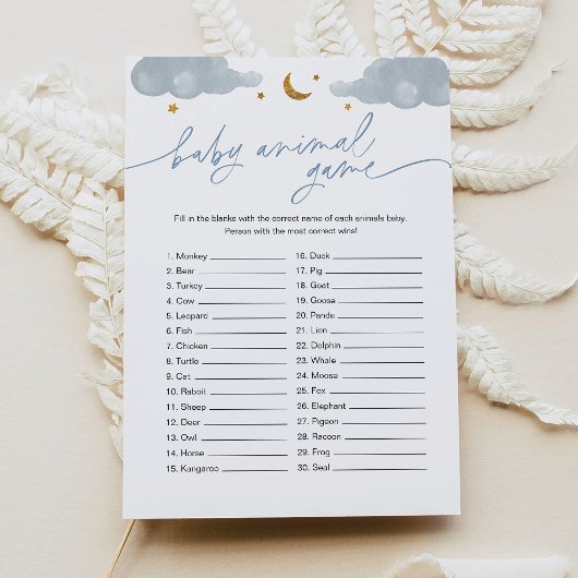 Baby Animal Game Twinkle Little Star-Baby shower Kaart