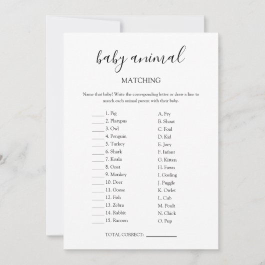 Baby Animal Matching Game Kaart (Voorkant)