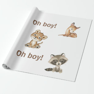 Baby Animal Oh Boy Baby shower Cadeaupapier